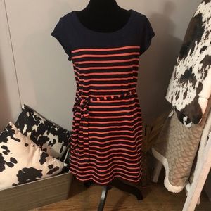 merona orange and navy striped dress with belt